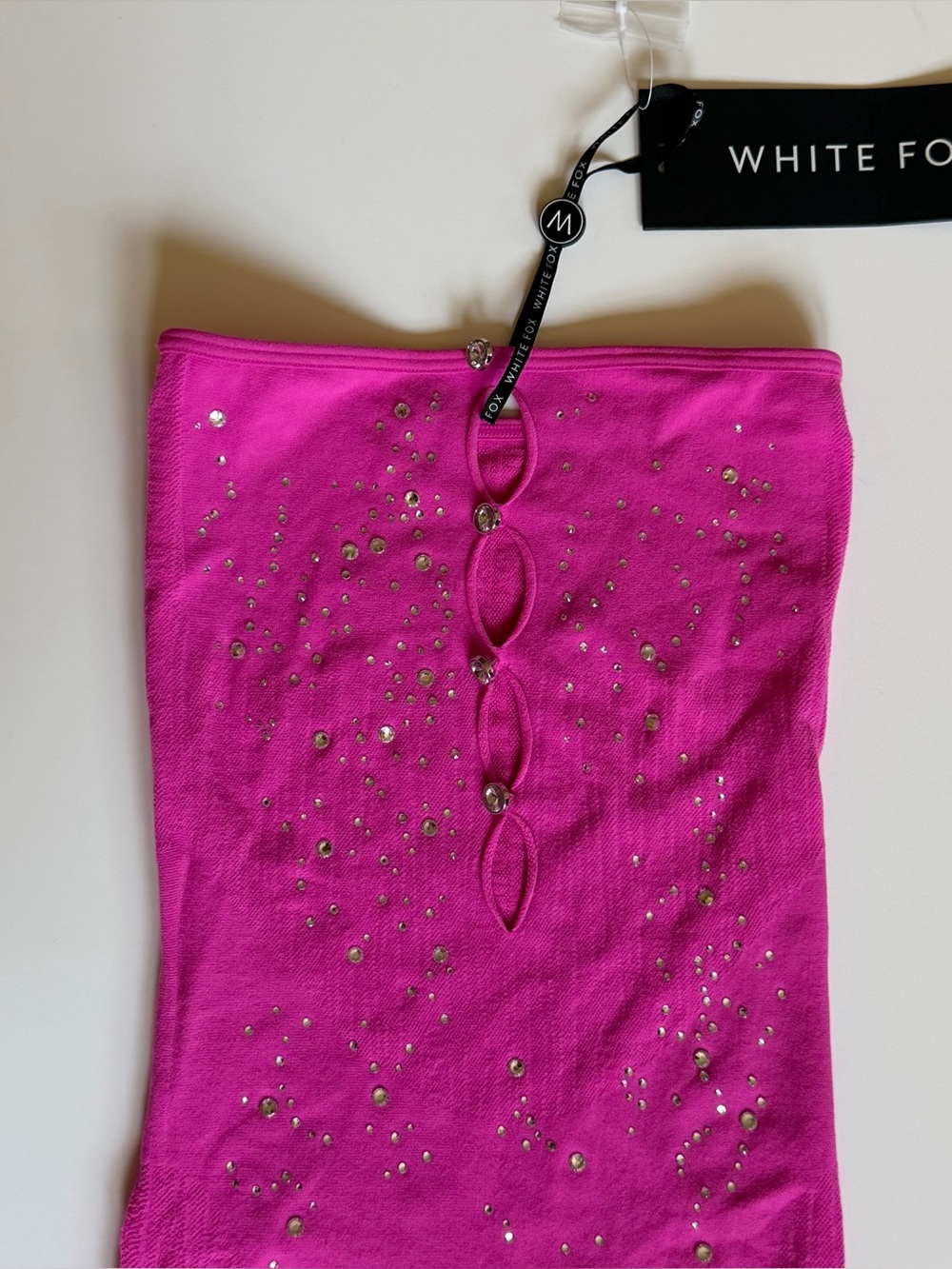 NWT White Fox Boutique Body To Body Playsuit Hot Pink Rhinestone O/S - Picture 5 of 7